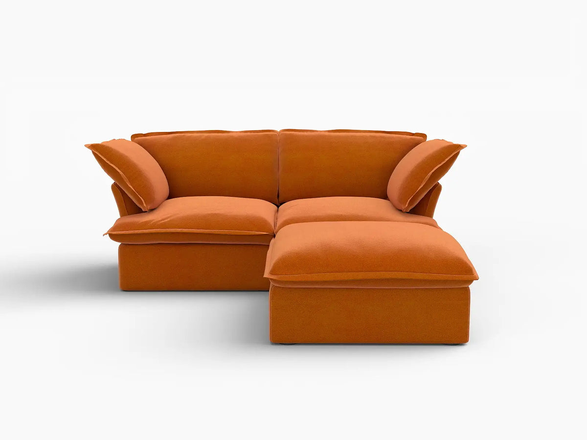 Deluxe Cloud Dark Orange 2-Seater Chaise Sectional | 3-Piece (includes 1 ottoman), Velvet Fabric, Storage Ottoman