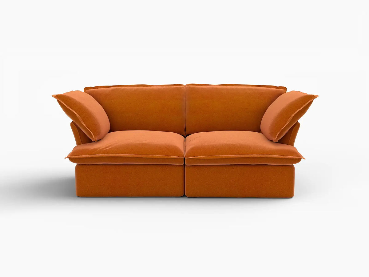 Deluxe Cloud Dark Orange 2-Seater Washable Loveseat | 2-Piece, Velvet Fabric, Small Space