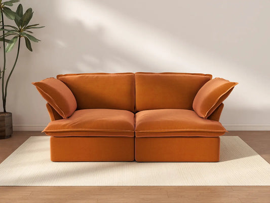 Deluxe Cloud Dark Orange 2-Seater Washable Loveseat | 2-Piece, Velvet Fabric, Small Space