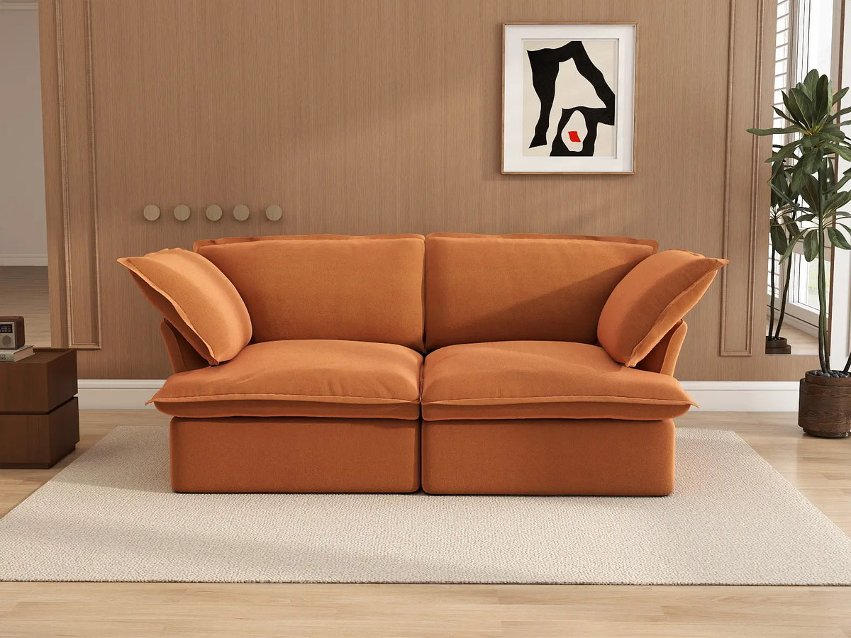 Deluxe Cloud Dark Orange 2-Seater Washable Loveseat | 2-Piece, Velvet Fabric, Small Space