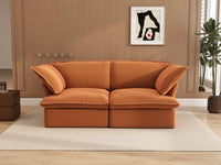 Deluxe Cloud Dark Orange 2-Seater Washable Loveseat | 2-Piece, Velvet Fabric, Small Space