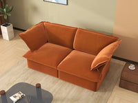 Deluxe Cloud Dark Orange 2-Seater Washable Loveseat | 2-Piece, Velvet Fabric, Small Space