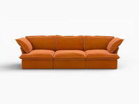 Deluxe Cloud Dark Orange 3-Seater Modular Couch | 3-Piece, Velvet Fabric, Washable Covers