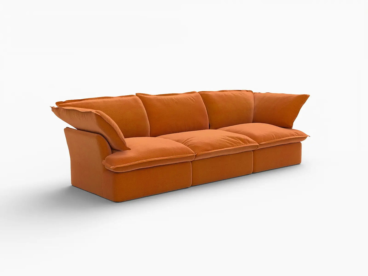 Deluxe Cloud Dark Orange 3-Seater Modular Couch | 3-Piece, Velvet Fabric, Washable Covers