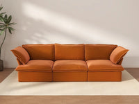 Deluxe Cloud Dark Orange 3-Seater Modular Couch | 3-Piece, Velvet Fabric, Washable Covers