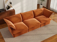 Deluxe Cloud Dark Orange 3-Seater Modular Couch | 3-Piece, Velvet Fabric, Washable Covers