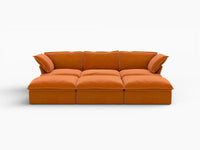 Deluxe Cloud Dark Orange 3-Seater Modular Pit Sectional | 6-Piece (includes 3 ottomans), Velvet Fabric, Storage Ottoman