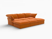 Deluxe Cloud Dark Orange 3-Seater Modular Pit Sectional | 6-Piece (includes 3 ottomans), Velvet Fabric, Storage Ottoman