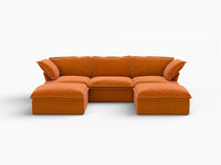 Deluxe Cloud Dark Orange 3-Seater Modular Sectional | 5-Piece (includes 2 ottomans), Velvet Fabric, Storage Ottoman