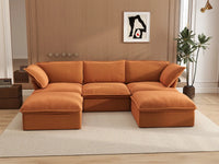 Deluxe Cloud Dark Orange 3-Seater Modular Sectional | 5-Piece (includes 2 ottomans), Velvet Fabric, Storage Ottoman