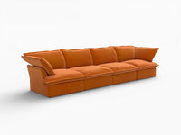 Deluxe Cloud Dark Orange 4-Seater Couch Sectional | 4-Piece, Velvet Fabric, Washable Covers