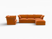 Deluxe Cloud Dark Orange 4-Seater Sofa Set | 5-Piece (includes 1 ottoman), Velvet Fabric, Storage Ottoman