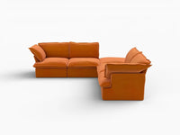 Deluxe Cloud Dark Orange 4-Seater V-Shaped Sofa with Storage | 5-Piece (includes 1 ottoman), Velvet Fabric, Washable Covers