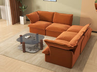 Deluxe Cloud Dark Orange 4-Seater V-Shaped Sofa with Storage | 5-Piece (includes 1 ottoman), Velvet Fabric, Washable Covers