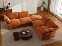 Deluxe Cloud Dark Orange 4-Seater V-Shaped Sofa with Storage | 5-Piece (includes 1 ottoman), Velvet Fabric, Washable Covers