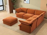 Deluxe Cloud Dark Orange 5-Seater Sofa with Storage | 6-Piece (includes 1 ottoman), Velvet Fabric, Washable Covers