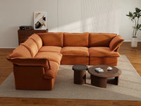 Deluxe Cloud Dark Orange 5-Seater V-Shaped Sofa | 5-Piece, Velvet Fabric, Washable Covers
