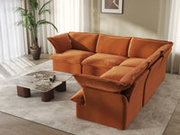 Deluxe Cloud Dark Orange 5-Seater V-Shaped Sofa | 5-Piece, Velvet Fabric, Washable Covers