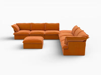Deluxe Cloud Dark Orange 6-Seater Sofa with Storage | 8-Piece (includes 2 ottomans), Velvet Fabric, Washable Covers