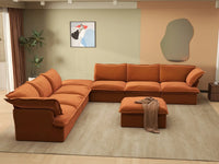 Deluxe Cloud Dark Orange 6-Seater Sofa with Storage | 8-Piece (includes 2 ottomans), Velvet Fabric, Washable Covers