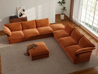Deluxe Cloud Dark Orange 6-Seater Sofa with Storage | 8-Piece (includes 2 ottomans), Velvet Fabric, Washable Covers