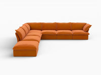 Deluxe Cloud Dark Orange 6-Seater V-Shaped Sofa with Storage | 7-Piece (includes 1 ottoman), Velvet Fabric, Washable Covers