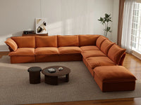 Deluxe Cloud Dark Orange 6-Seater V-Shaped Sofa with Storage | 7-Piece (includes 1 ottoman), Velvet Fabric, Washable Covers