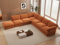Deluxe Cloud Dark Orange 6-Seater V-Shaped Sofa with Storage | 7-Piece (includes 1 ottoman), Velvet Fabric, Washable Covers