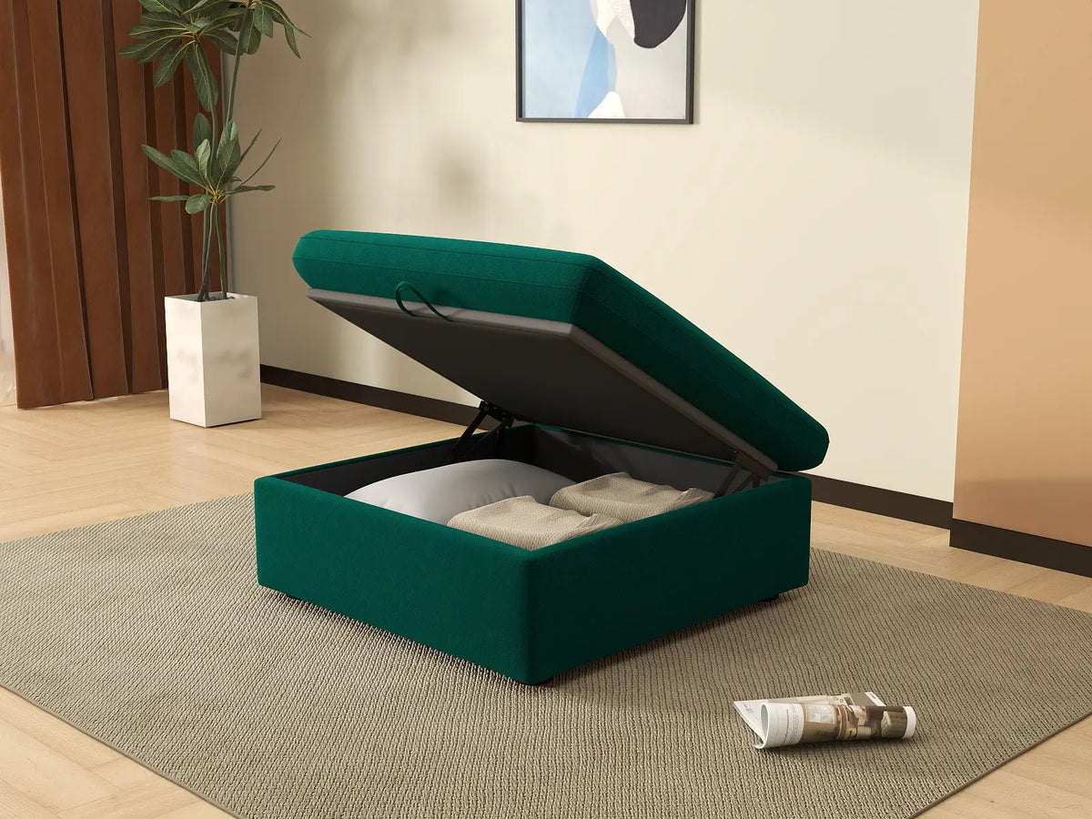 Deluxe Cloud Gem Green Ottoman | 1-Piece (Includes 1 Ottoman), Velvet Fabric, Living Room Accent, Washable Cushion Covers