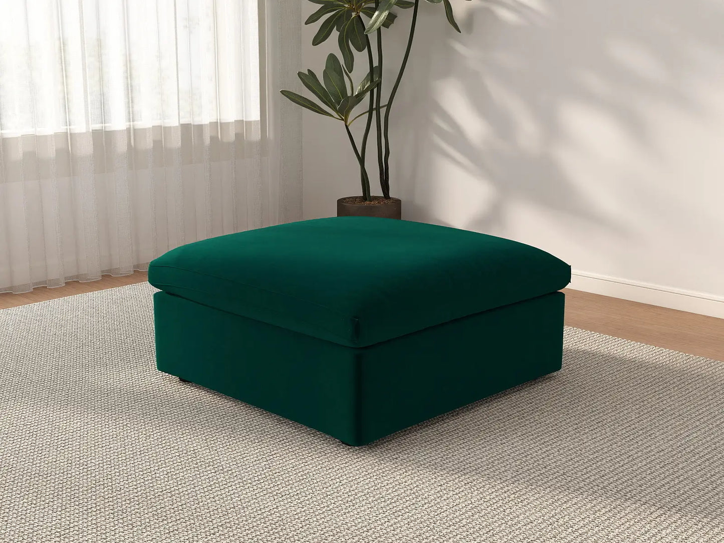Deluxe Cloud Gem Green Ottoman | 1-Piece (Includes 1 Ottoman), Velvet Fabric, Living Room Accent, Washable Cushion Covers