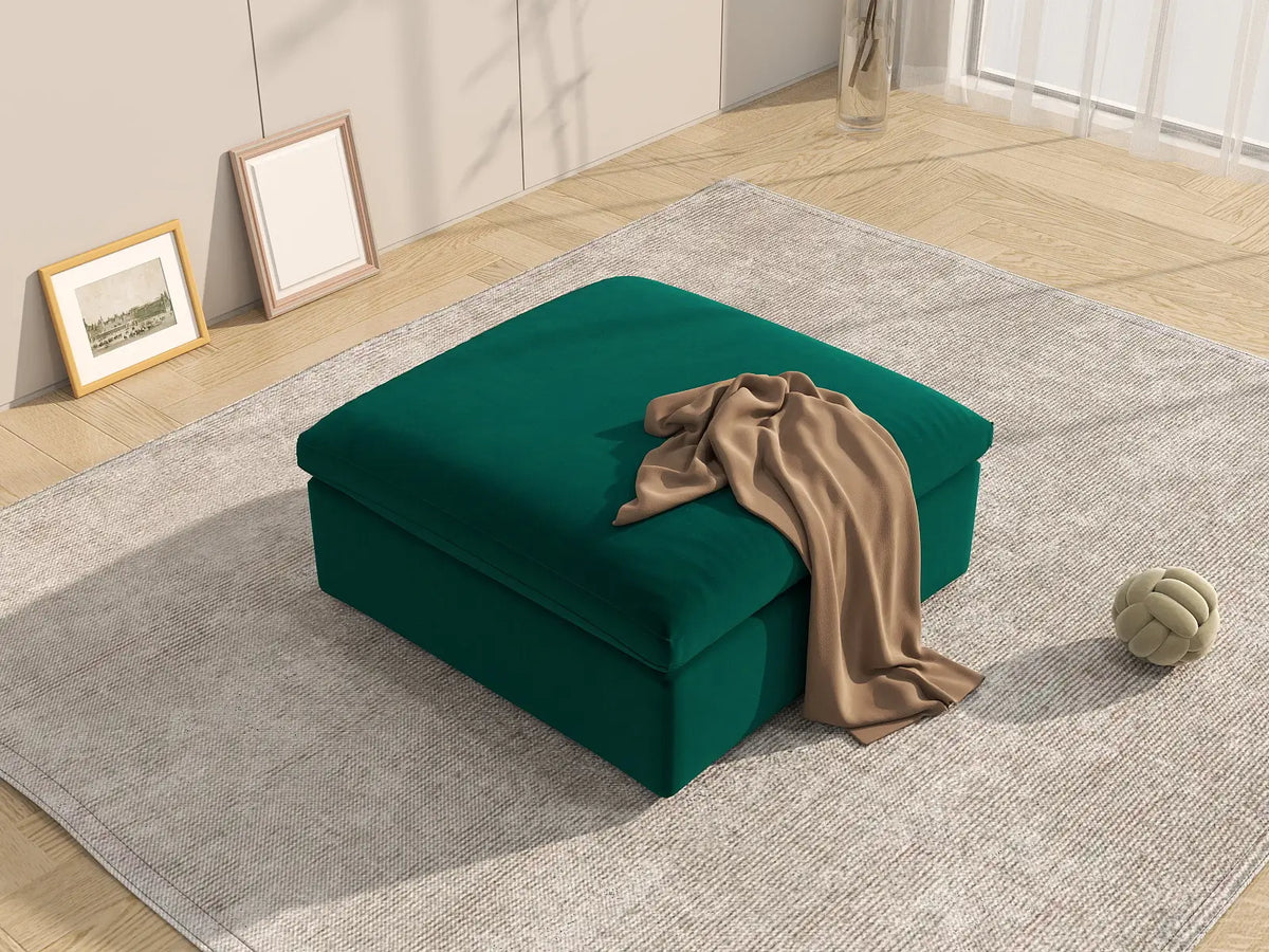 Deluxe Cloud Gem Green Ottoman | 1-Piece (Includes 1 Ottoman), Velvet Fabric, Living Room Accent, Washable Cushion Covers