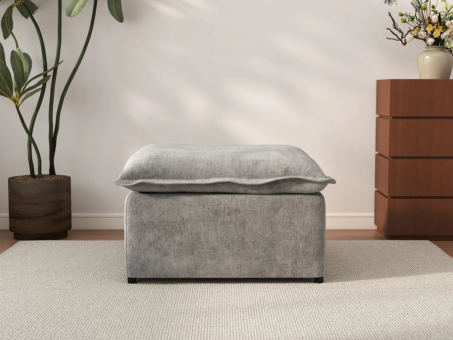 Deluxe Cloud Grey Ottoman | 1-Piece (Includes 1 Ottoman), Linen Look Poly Fabric, Easy To Clean