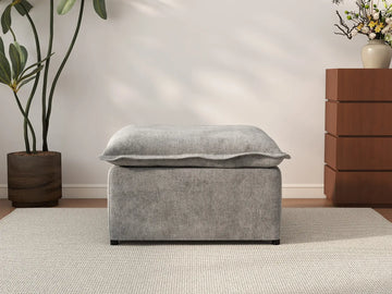 Deluxe Cloud Grey Ottoman | 1-Piece (Includes 1 Ottoman), Linen Look Poly Fabric, Easy To Clean