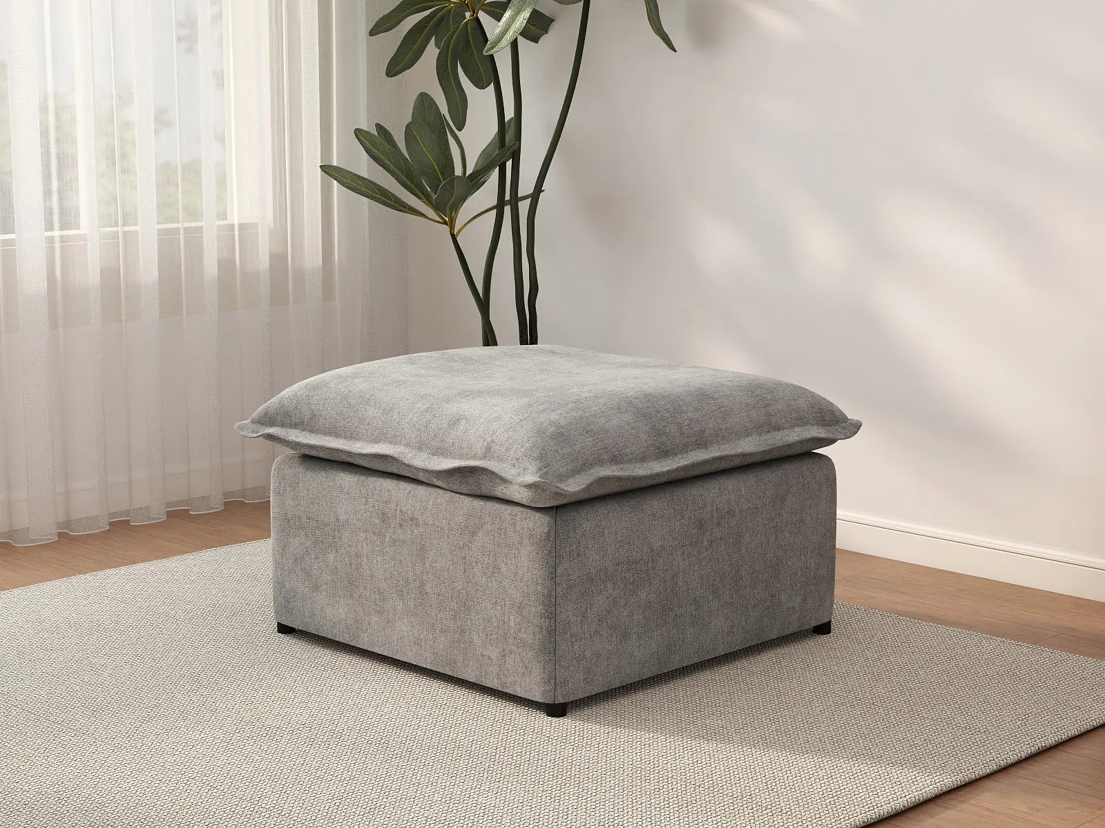 Deluxe Cloud Grey Ottoman | 1-Piece (Includes 1 Ottoman), Linen Look Poly Fabric, Easy To Clean