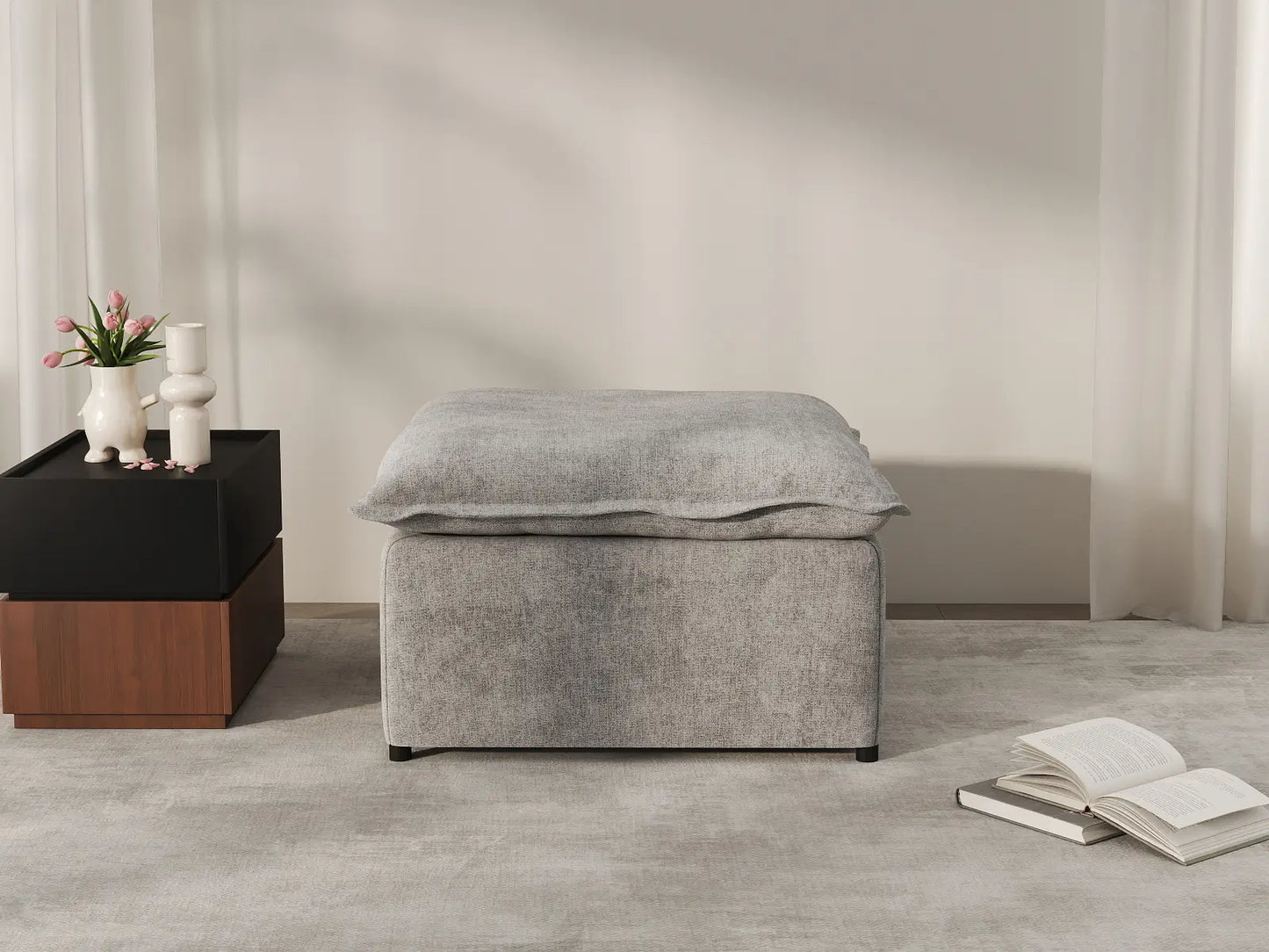 Deluxe Cloud Grey Ottoman | 1-Piece (Includes 1 Ottoman), Linen Look Poly Fabric, Easy To Clean