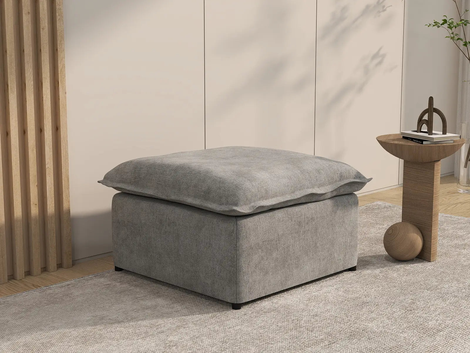Deluxe Cloud Grey Ottoman | 1-Piece (Includes 1 Ottoman), Linen Look Poly Fabric, Easy To Clean