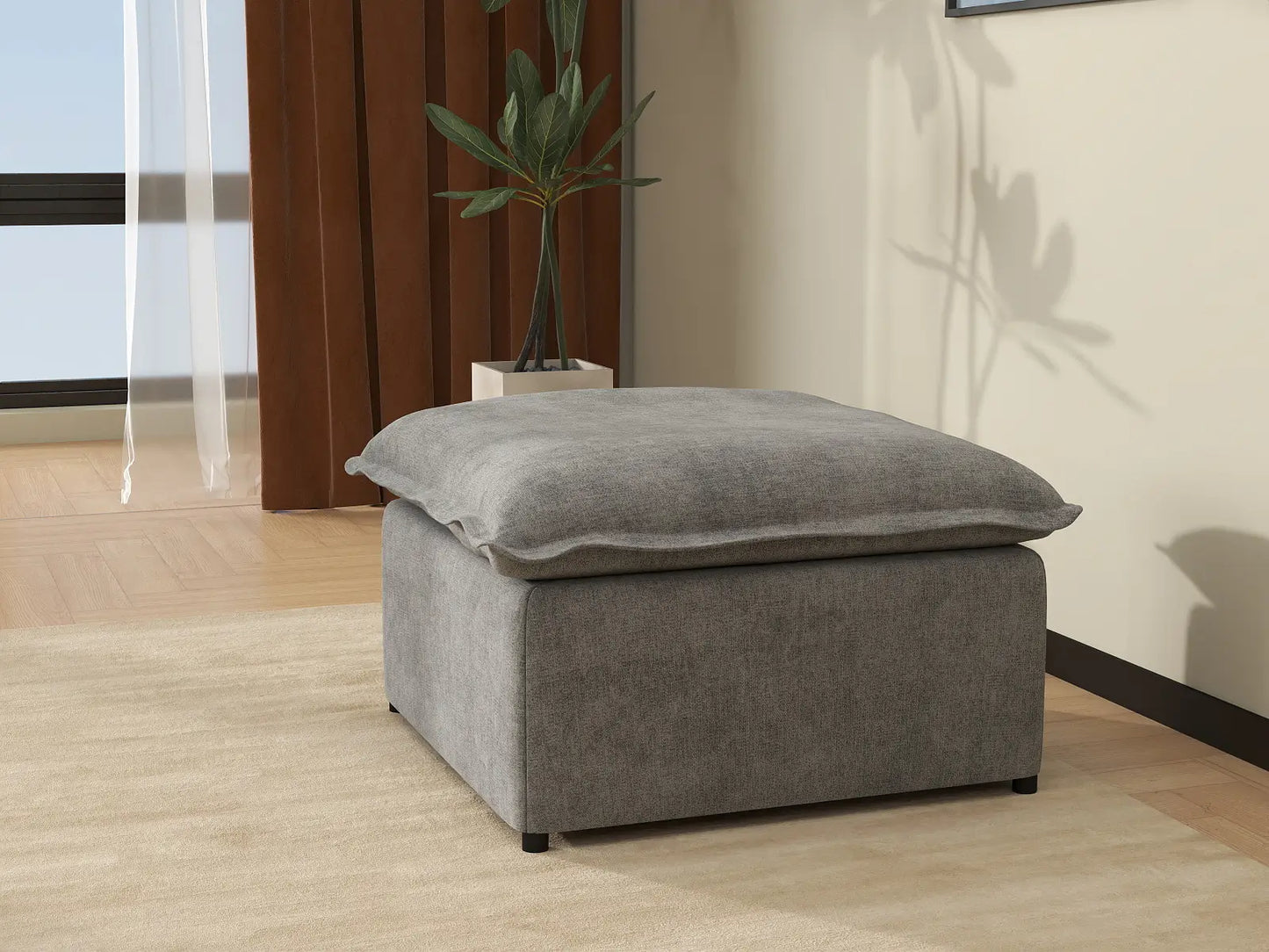Deluxe Cloud Grey Ottoman | 1-Piece (Includes 1 Ottoman), Linen Look Poly Fabric, Easy To Clean