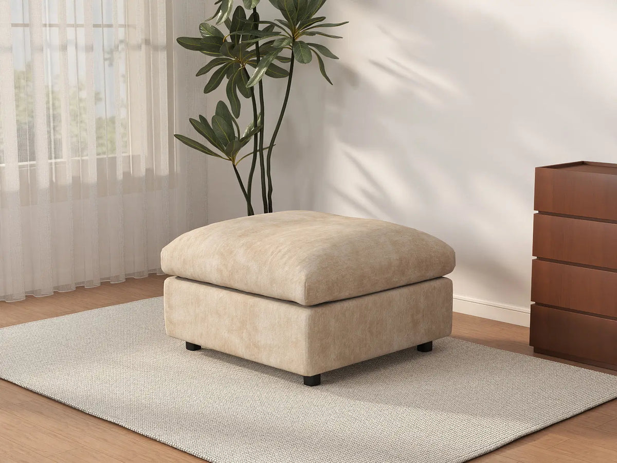 Deluxe Cloud Khaki Ottoman | 1-Piece (Includes 1 Ottoman), Linen-Blend Chenille Fabric, Easy To Clean
