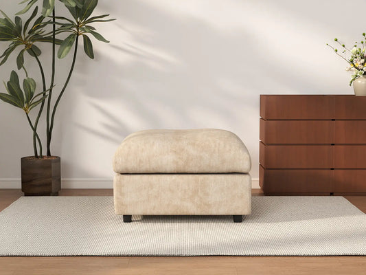 Deluxe Cloud Khaki Ottoman | 1-Piece (Includes 1 Ottoman), Linen-Blend Chenille Fabric, Easy To Clean