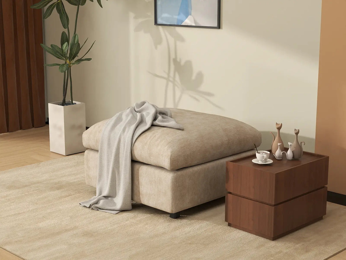 Deluxe Cloud Khaki Ottoman | 1-Piece (Includes 1 Ottoman), Linen-Blend Chenille Fabric, Easy To Clean