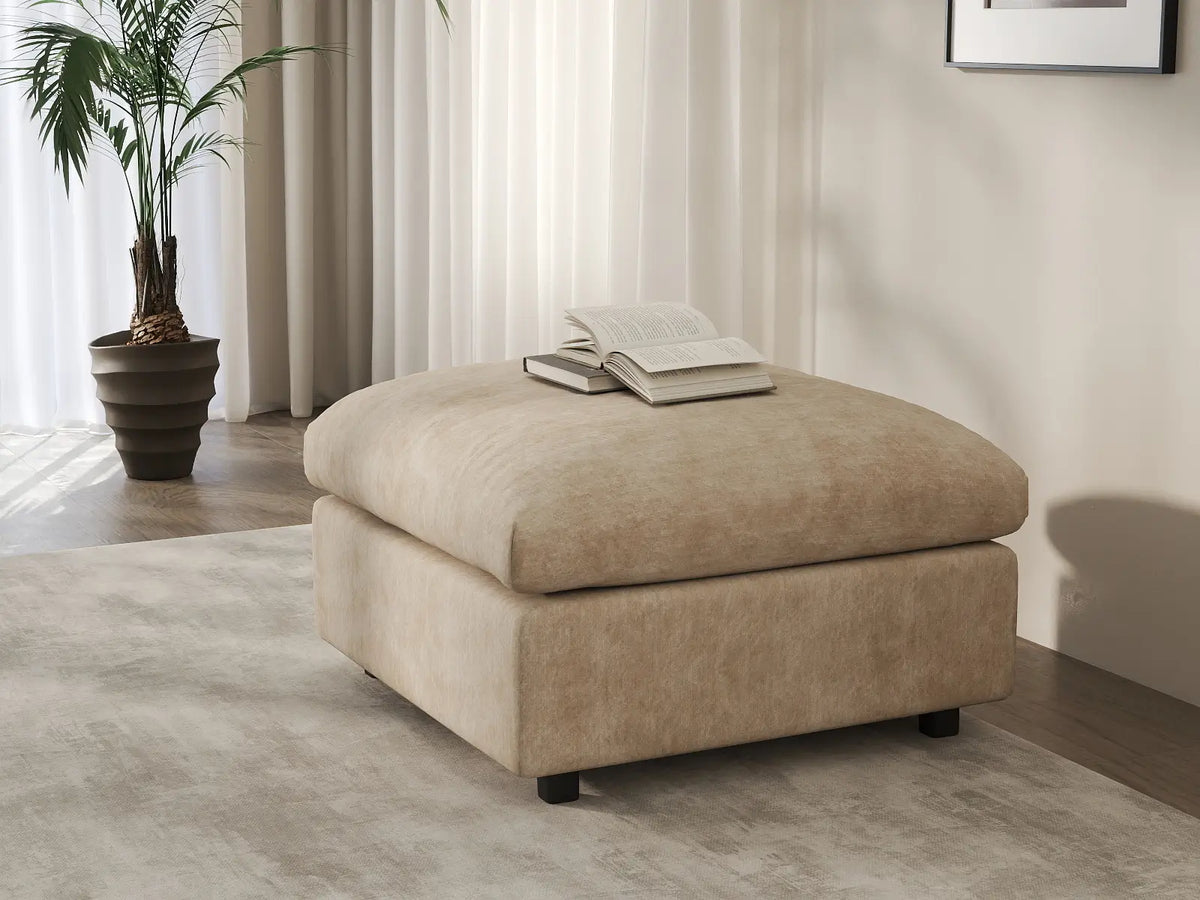 Deluxe Cloud Khaki Ottoman | 1-Piece (Includes 1 Ottoman), Linen-Blend Chenille Fabric, Easy To Clean