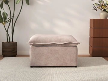 Deluxe Cloud Khaki Ottoman | 1-Piece (Includes 1 Ottoman), Linen Look Poly Fabric, Washable Cushion Covers