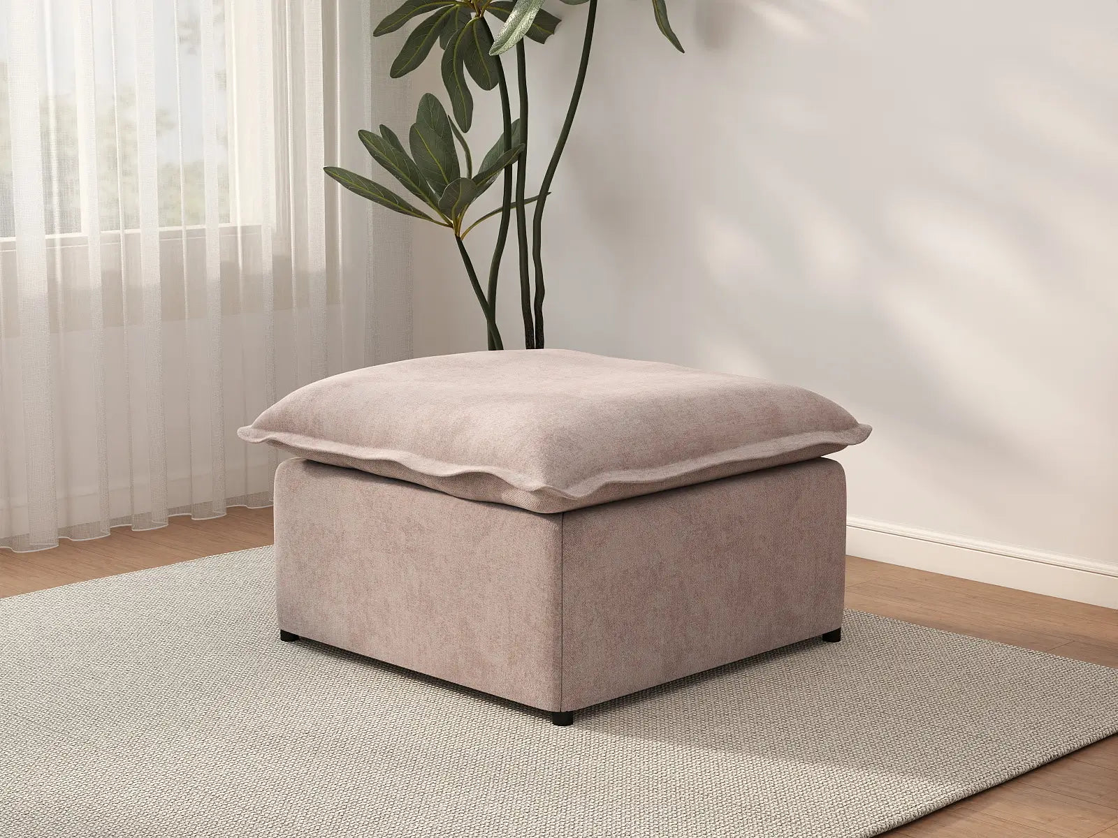 Deluxe Cloud Khaki Ottoman | 1-Piece (Includes 1 Ottoman), Linen Look Poly Fabric, Washable Cushion Covers
