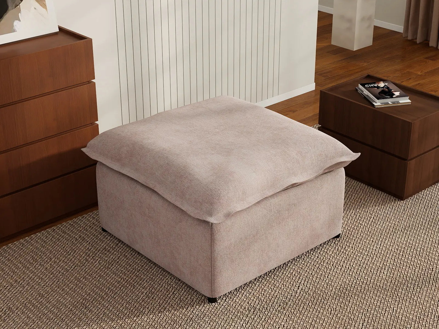 Deluxe Cloud Khaki Ottoman | 1-Piece (Includes 1 Ottoman), Linen Look Poly Fabric, Washable Cushion Covers