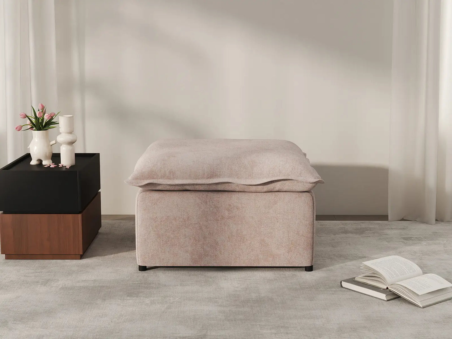 Deluxe Cloud Khaki Ottoman | 1-Piece (Includes 1 Ottoman), Linen Look Poly Fabric, Washable Cushion Covers