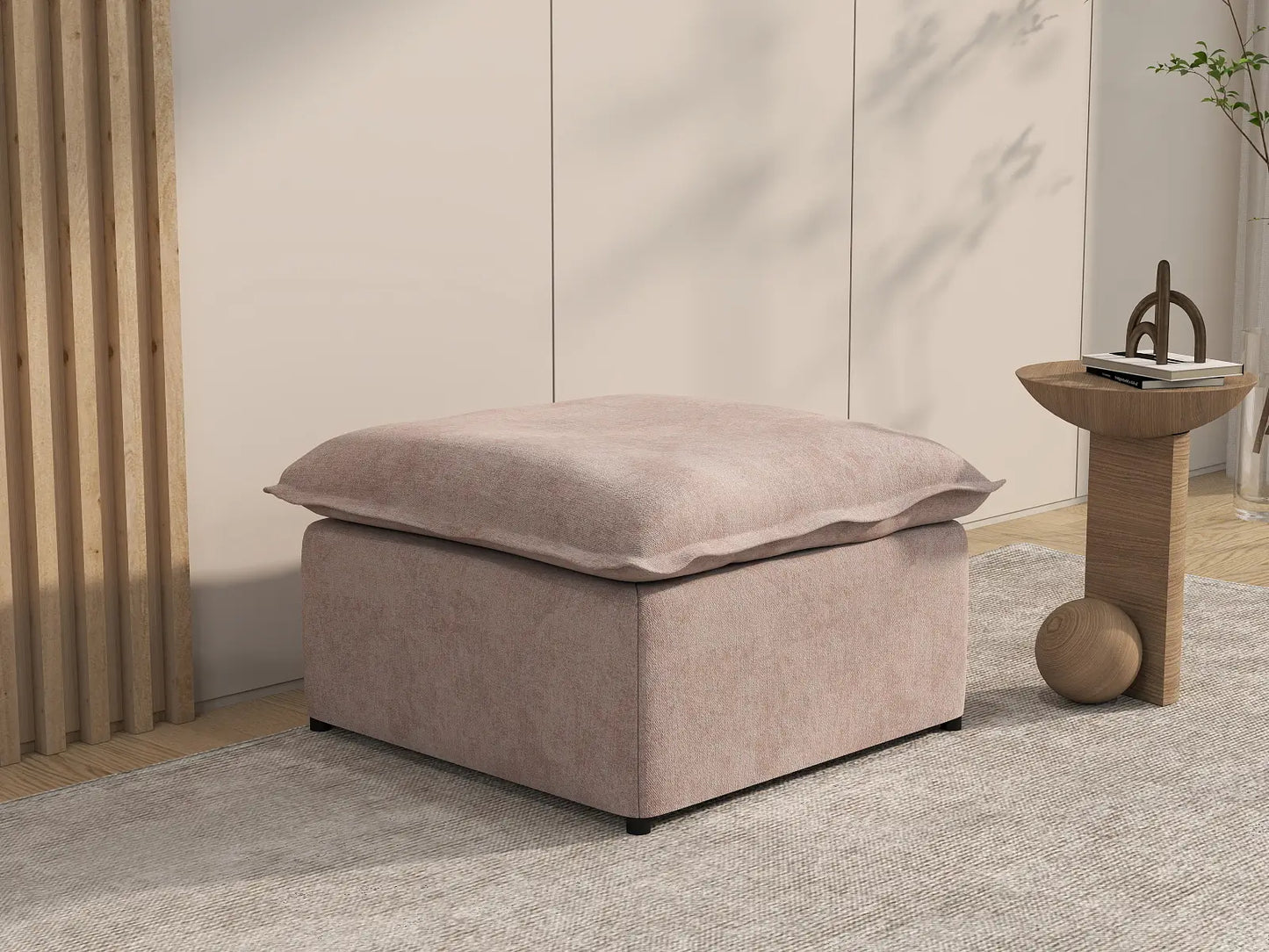 Deluxe Cloud Khaki Ottoman | 1-Piece (Includes 1 Ottoman), Linen Look Poly Fabric, Washable Cushion Covers