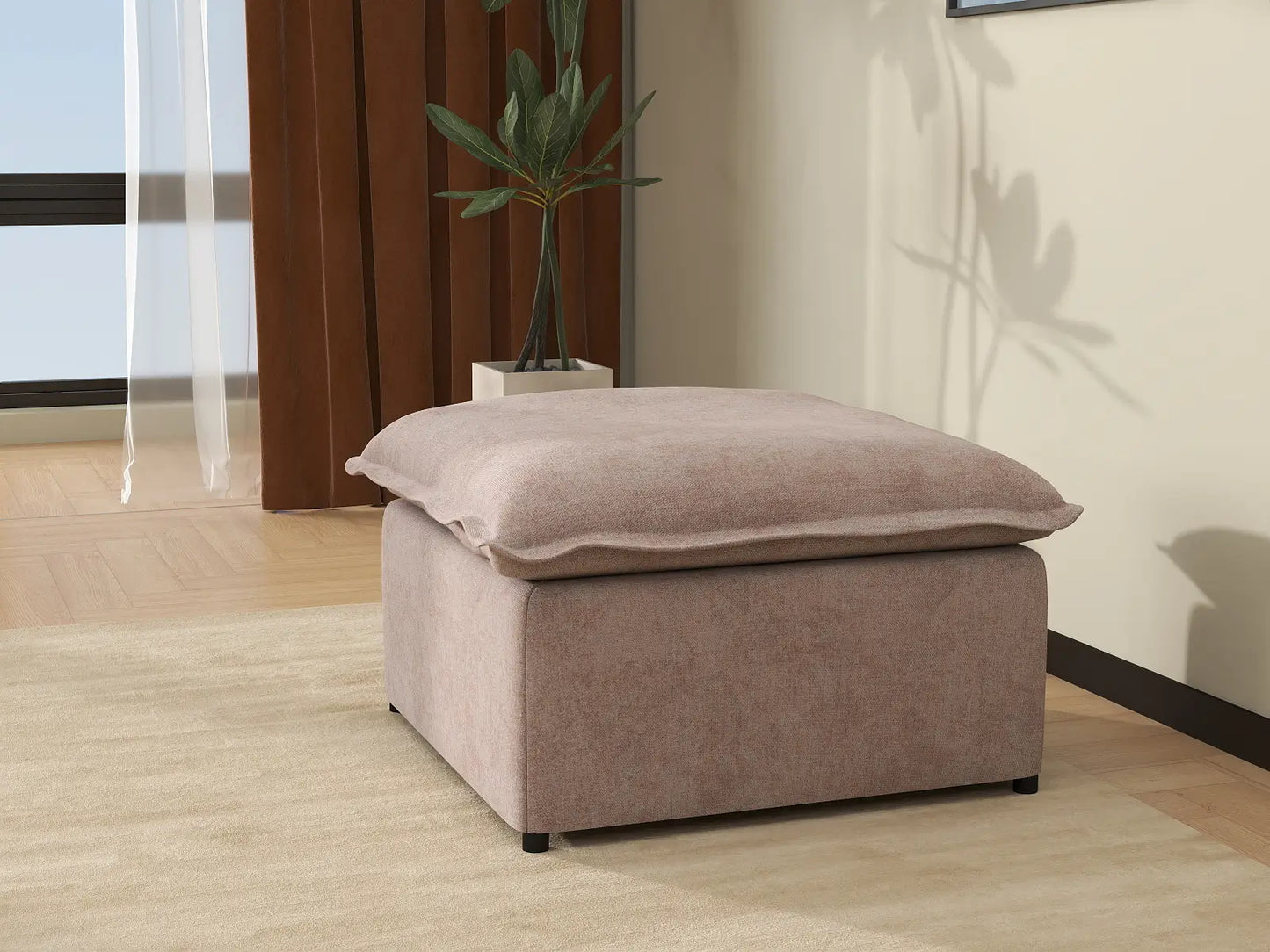 Deluxe Cloud Khaki Ottoman | 1-Piece (Includes 1 Ottoman), Linen Look Poly Fabric, Washable Cushion Covers