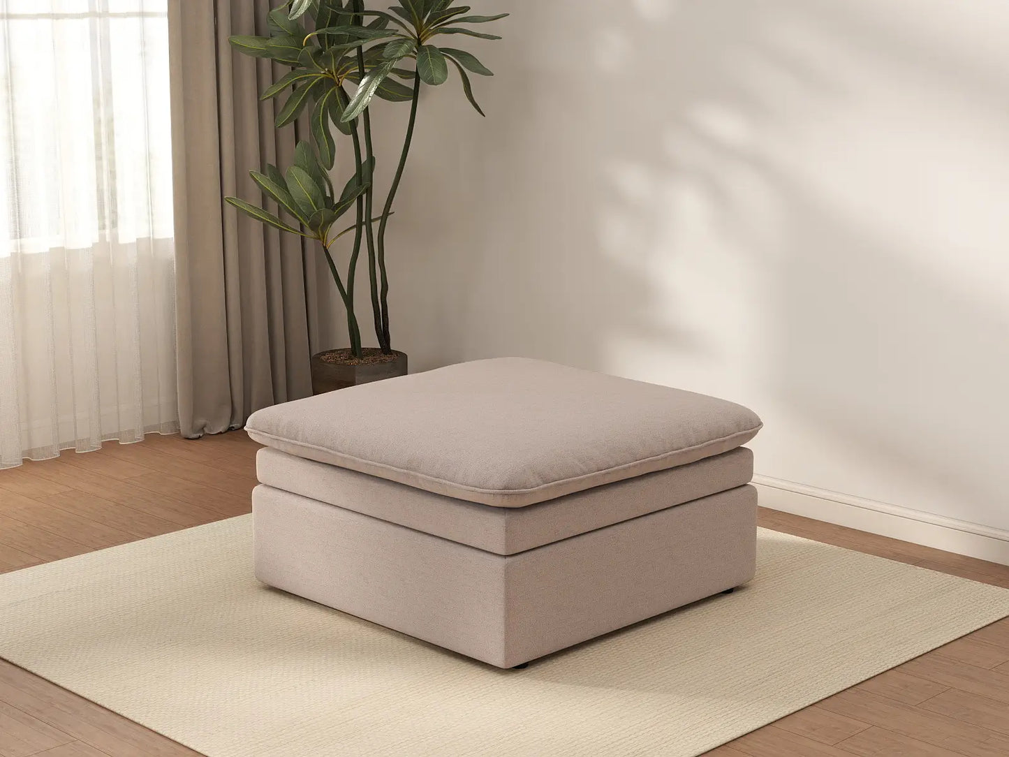 Puf Deluxe Cloud Caqui | 1 pieza (Incluye 1 puf), Tela de Poliéster con Aspecto de Lino, Fundas de Cojín Lavables