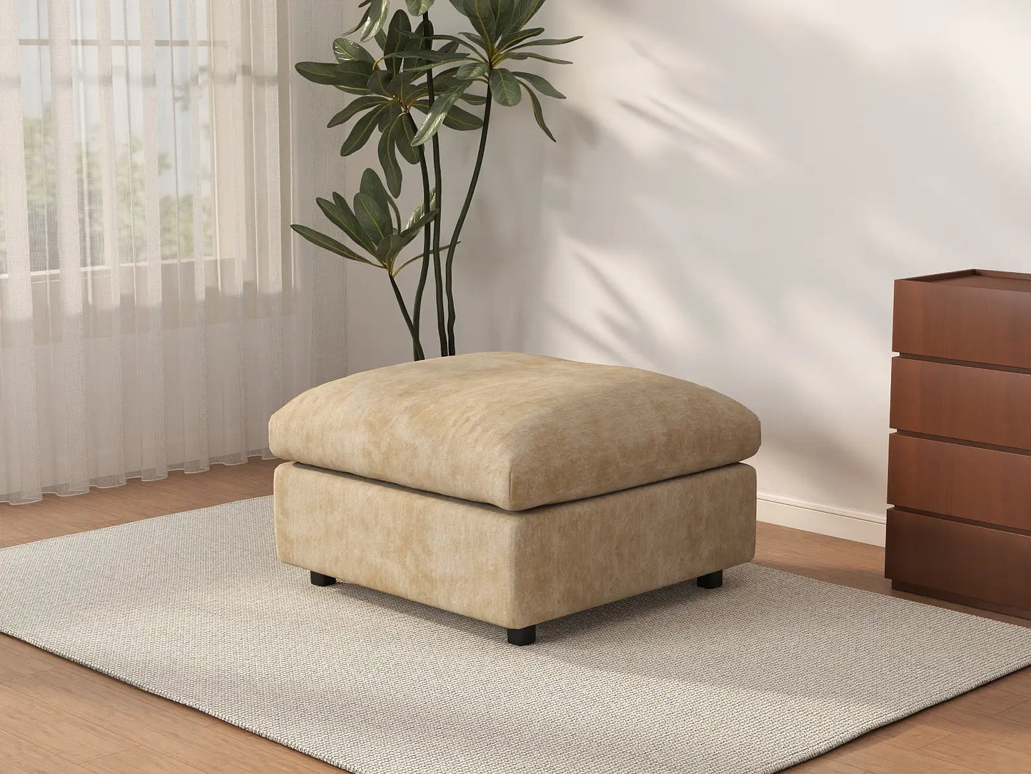 Puf Deluxe Nube Caqui | 1 pieza (incluye 1 puf), Tela de chenilla mezcla de lino, Fácil de limpiar