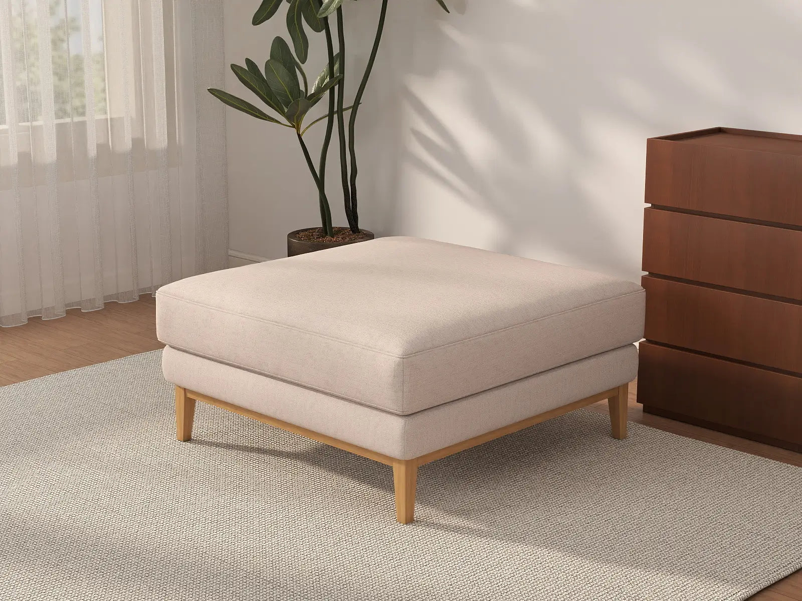Deluxe Cloud Khaki Ottoman | 1-Piece (Includes 1 Ottoman), Linen Look Poly Fabric, Washable Cushion Covers